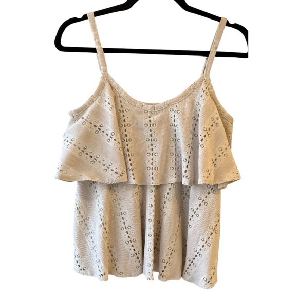 I.N.C International Concepts Resort Womens Adobe Beige Eyelet Ruffle Top XS NWT - Picture 1 of 7